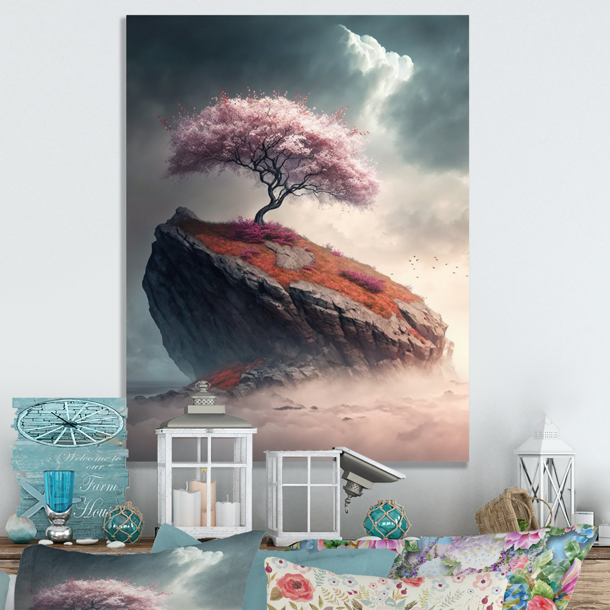 Red Barrel Studio® A Lonely Cherry Blossom Tree On A Cliff " A Lonely